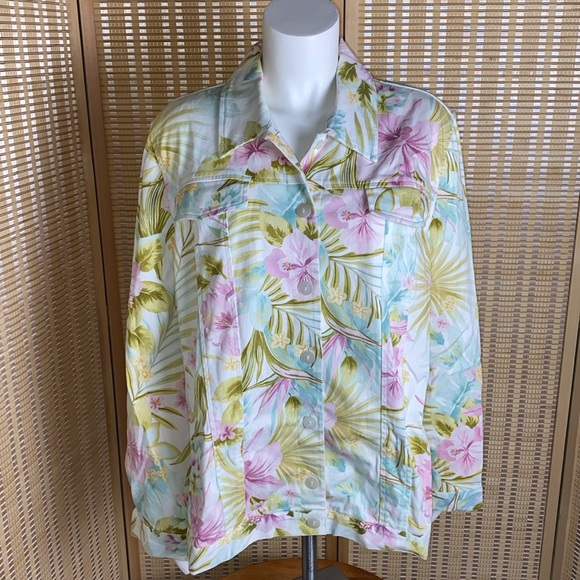 🔷Alfred Dunner Pastel Floral Stretch Button Up Jacket Size 18 - Picture 1 of 6